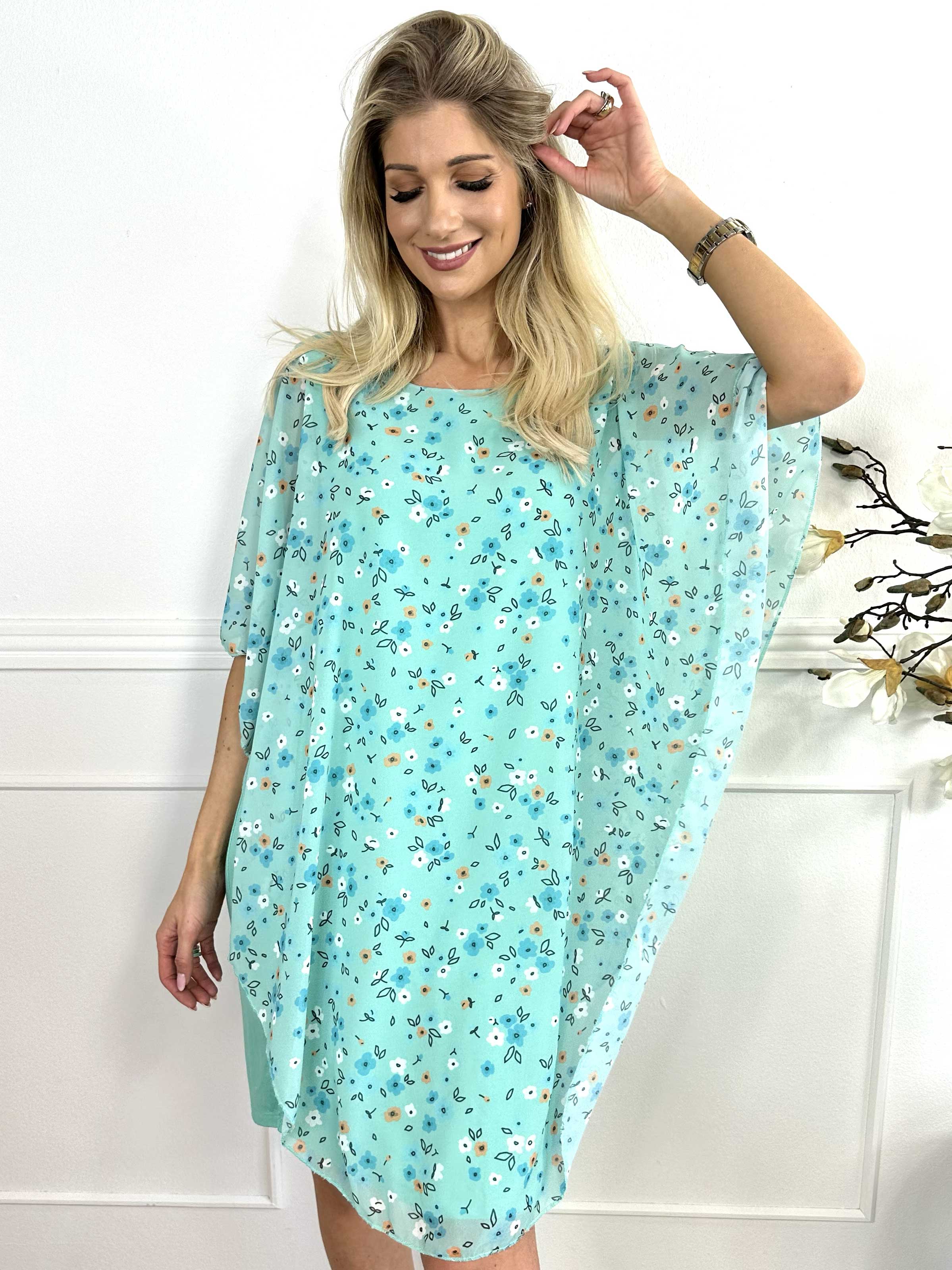 Kenya Small Flower - Tunikaklänning i chiffong med blommönster